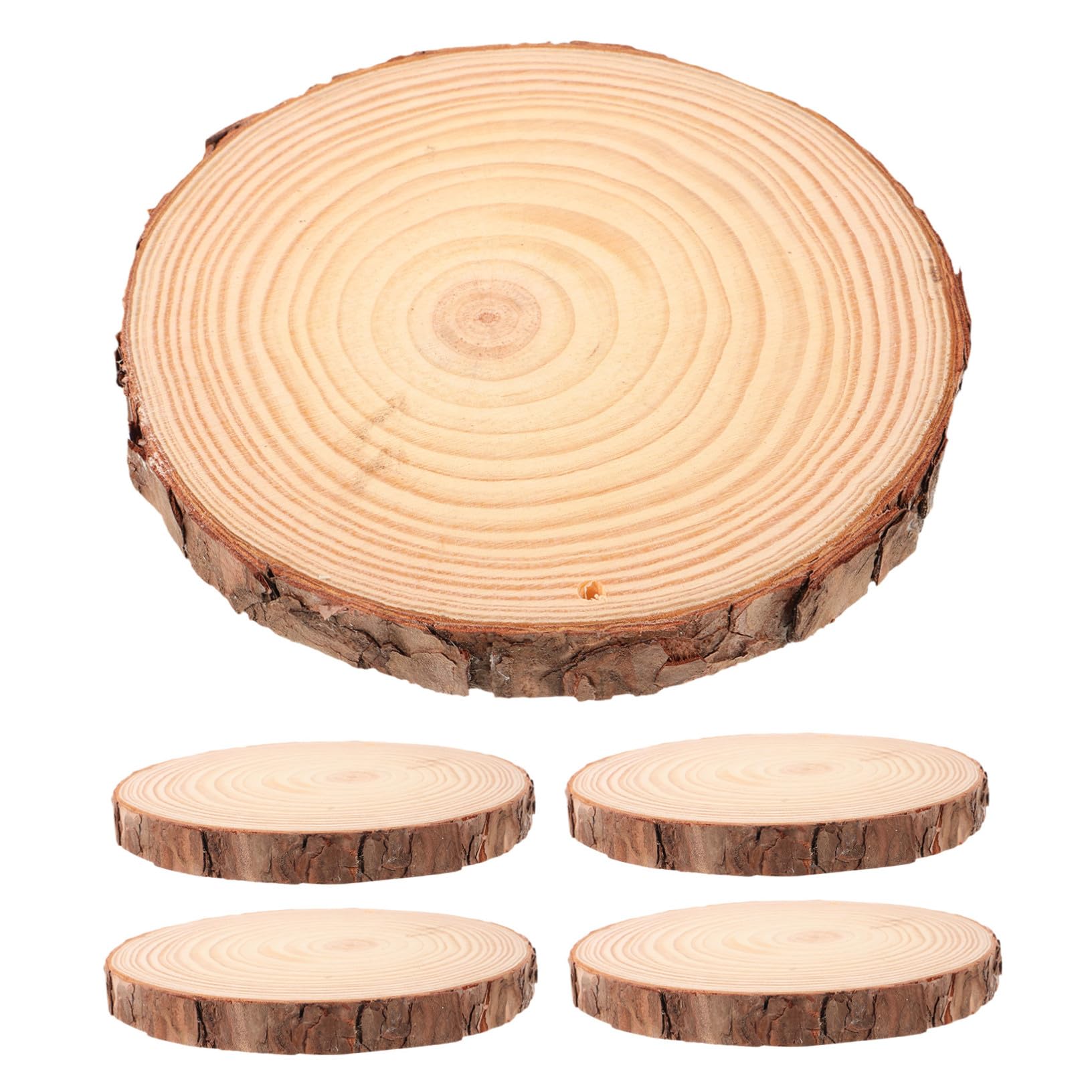 Veemoon 5 Stück Teiliges Runde Holzscheiben Ø Naturbelassen mit Rinde Stabile Kiefern holzscheiben für DIY Basteln Malen Tischdeko Untersetzer Vielseitig für Hochzeit und Wohnaccessoires