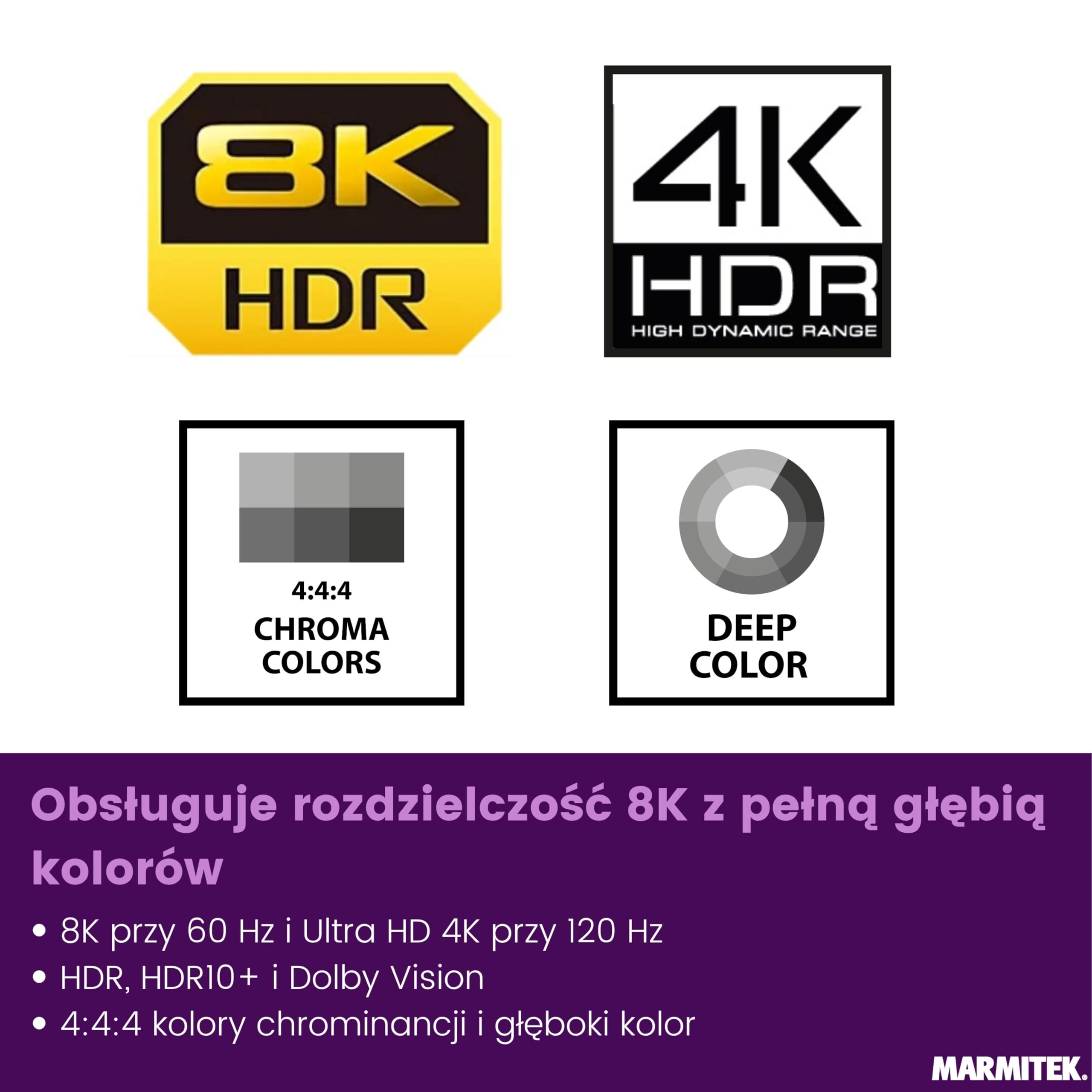 Marmitek Connect 720 - Przełącznik HDMI 8K60 4K 120Hz gaming 2 wejścia | Switch HDMI 2.1, 2 wejścia 1 wyjście, 48 Gbit/s, VRR, ALLM, QMS, QFT, Dolby Vision, HDR10+ i auto-switch