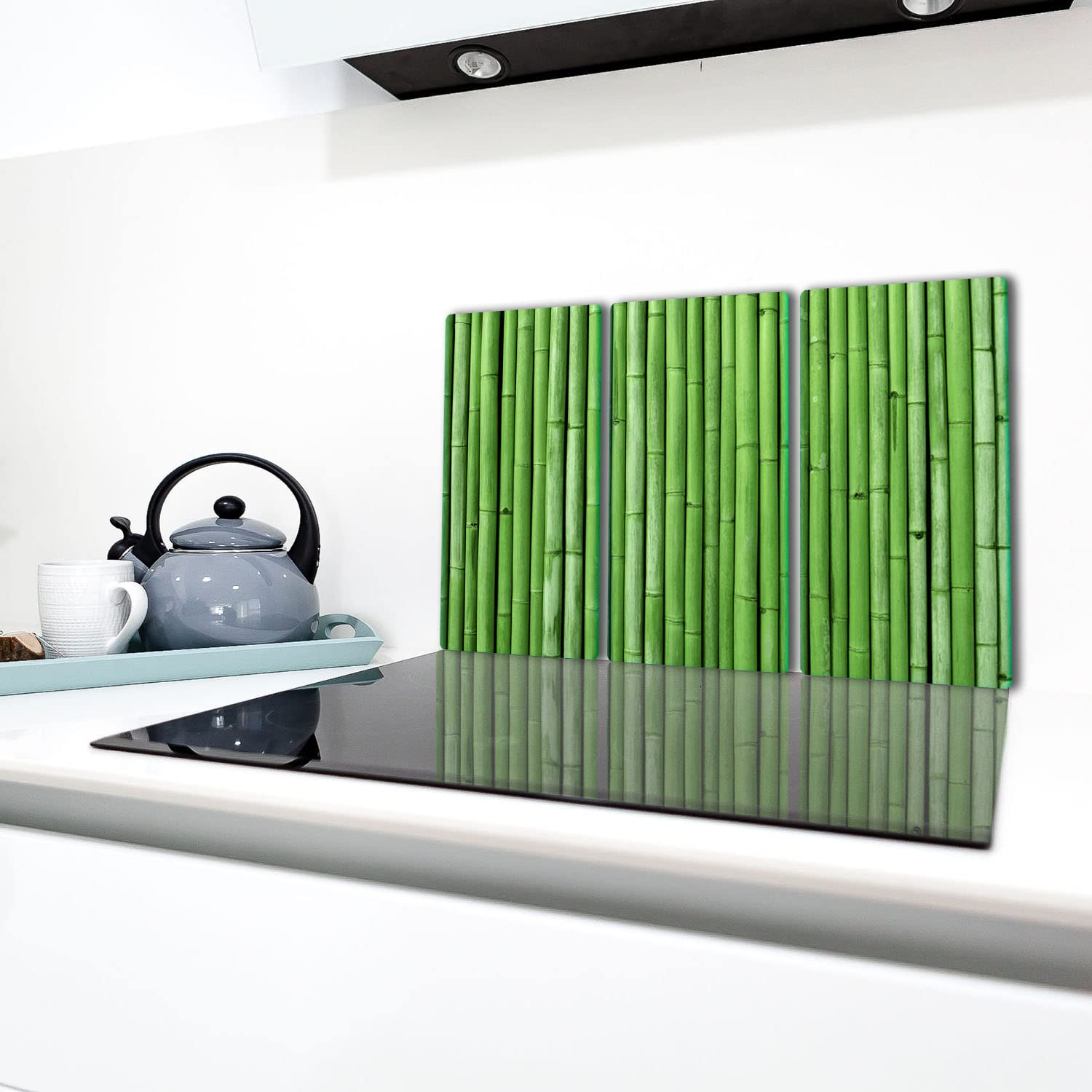 TMK | Herdabdeckplatten ceranfeld 3 Teilig 30x52 cm | Ceranfeldabdeckung Küche Elektroherd Induktion | Herdschutz Spritzschutz | Glasplatte Schneidebrett | Bambus