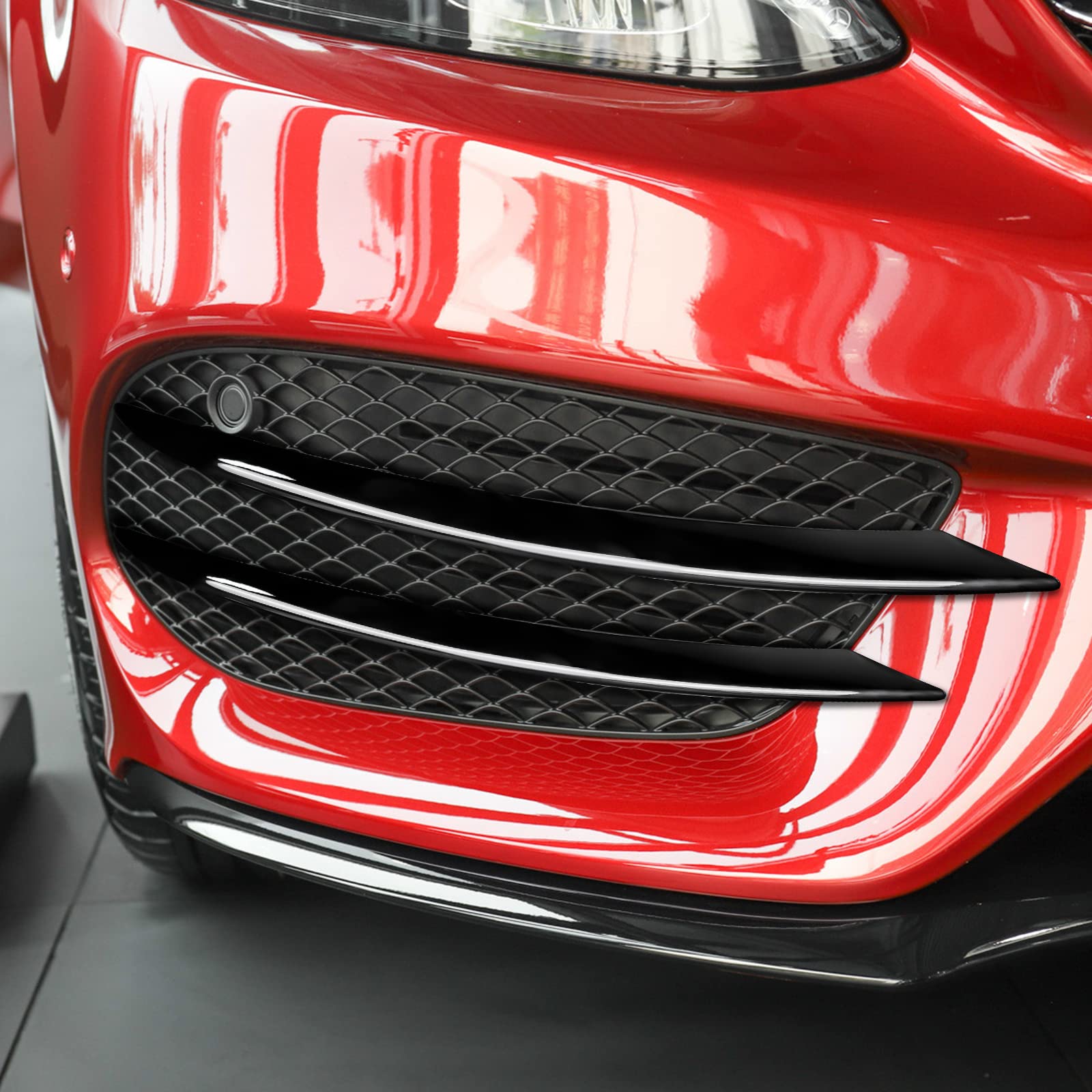 KUNGKIC Frontstoßstange Kühlergrill Lip Splitter Spoiler Compatible with Mercedes Benz C Klasse W205 2015-2018 Zubehör ABS Sport-Stil 4 Stück Coole Außendekoration(glänzend schwarz)
