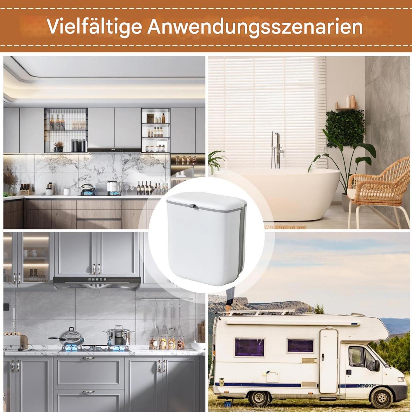 Pattumiera pieghevole da cucina da 10 l, con coperchio, salvaspazio, per armadio, bagno, camera da letto, campeggio, design versatile e compatto