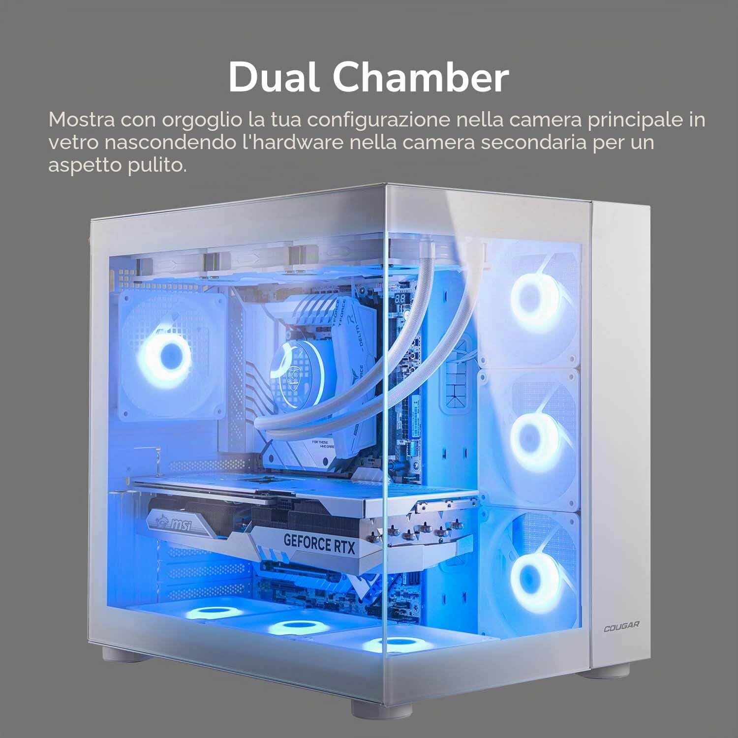 Cougar Gaming FV150RGB Mini ITX, Micro-ATX e ATX, doppia camera da letto, compatibile con GPU 400 mm, ARGB, raffreddamento avanzato, fino a nove ventole (nero)