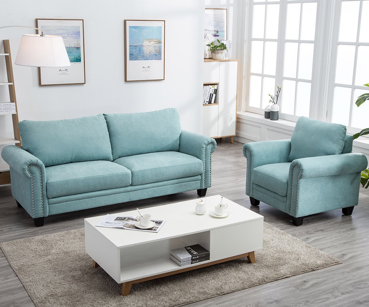 Harper Bright Designs Fabric Living Room Sofa Set Collection Taupe With Curled Handrails And Nail Head Trim Upholstered Couch Chair Sofa Light Turquoise Amazon Co Uk Kitchen Home