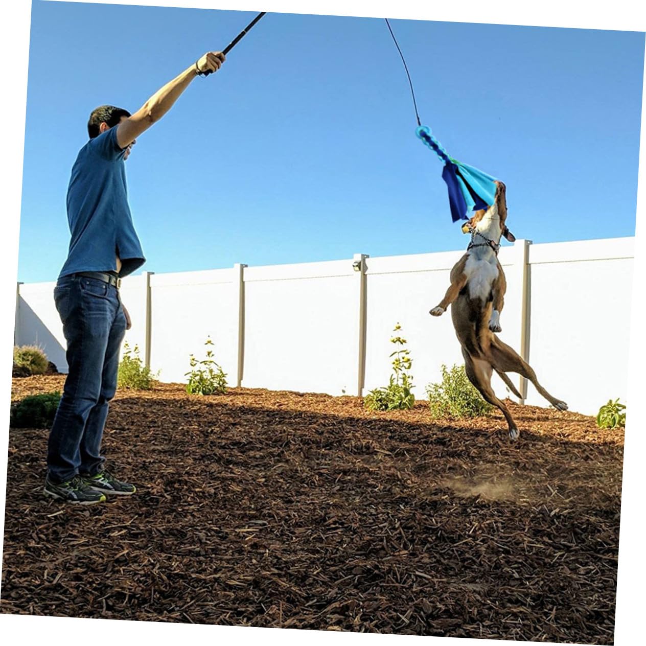 Hunde Spielstange aus Aluminiumlegierung mit Seil und 2 Stoffspielzeugen für Hunde Training