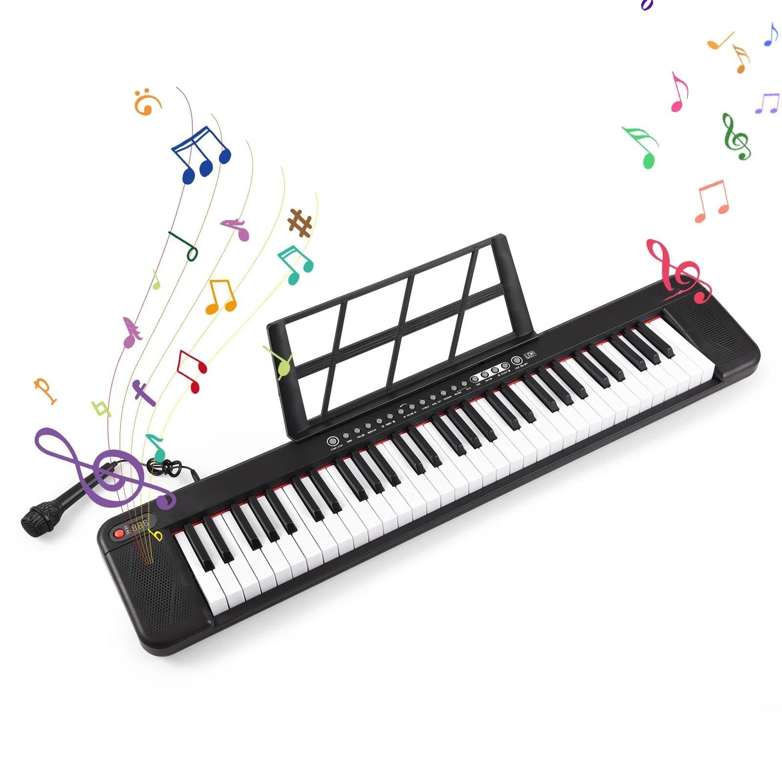 Pianoforte Elettronico Multifunzionale Portatile A 61 Tasti Con Supporto Per Spartiti Musicali/microfono Per Principianti(Black)