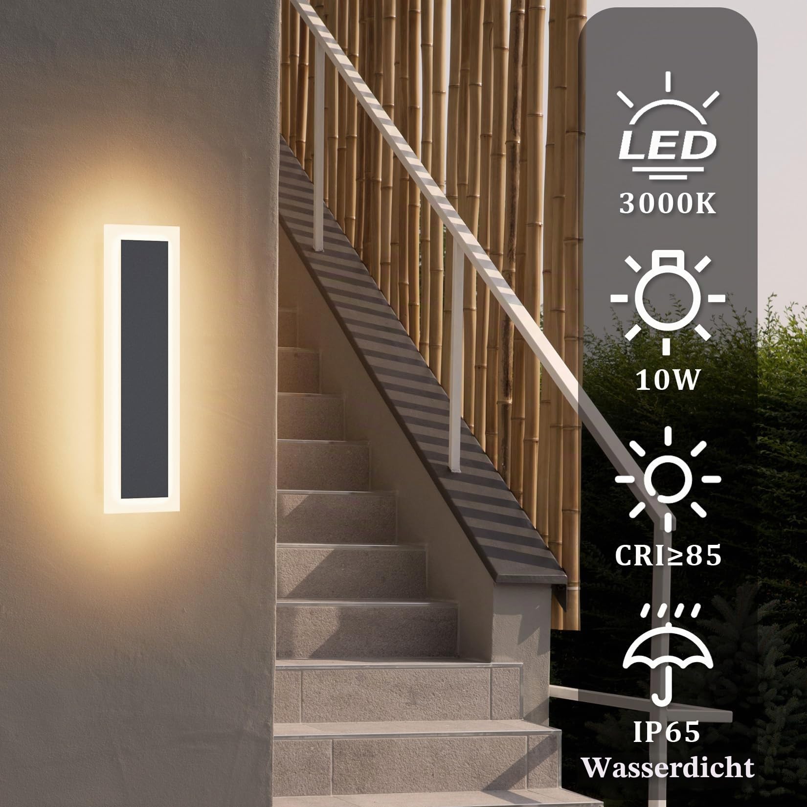 Klighten 2 Stück LED Außenwandleuchte, Anthrazit Wandleuchten Außen/Innen, Moderne Außenleuchte, IP65 Außenlampe, Aussenleuchte Edelstahl Acryl, Wandlampe für Gärten/Terasse, Warmweiß 3000K, 30CM/10W