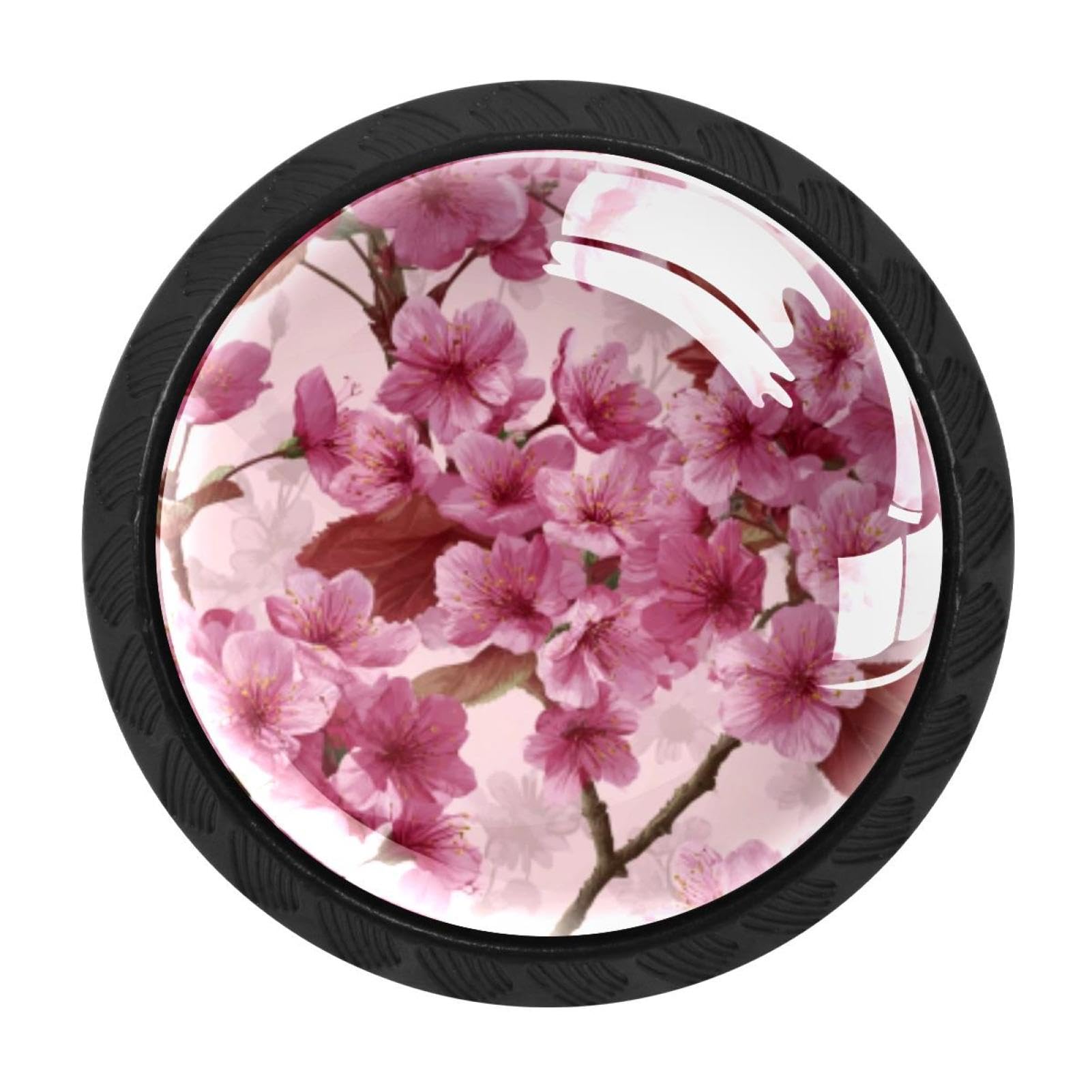 CHENZZZZ 4 Pieces Kitchen Cabinet Drawer Dresser Door Knobs Pulls Handles, Seamless Pink Floral Cherry Blossom