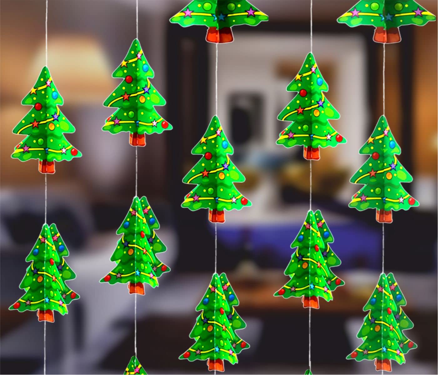 3D Merry Christmas Tree Hanging Paper Frills Garland Pack of 4 Pcs | Christmas Decoration Item