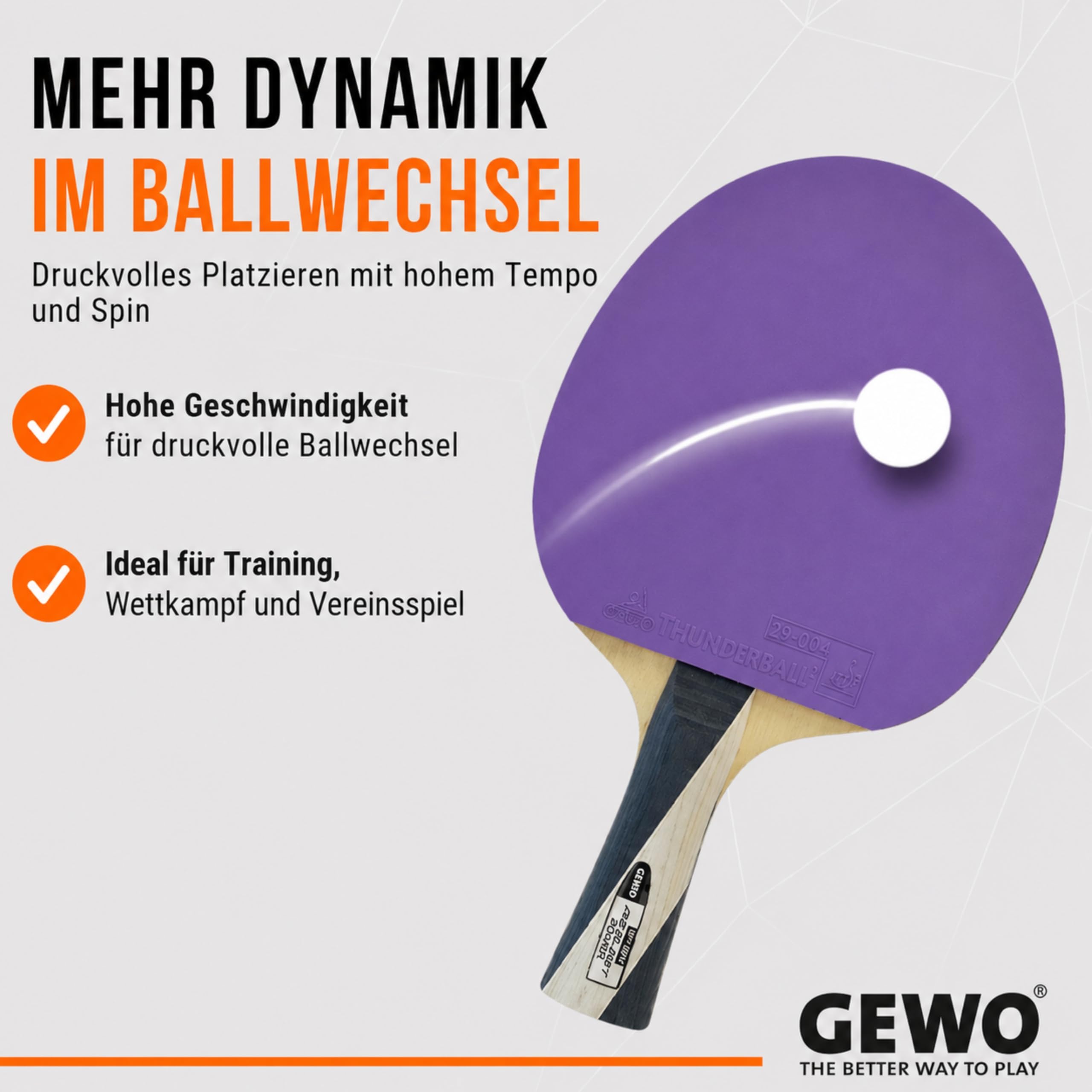 GEWO PS Blast Power rakieta do tenisa stołowego – profesjonalna rakieta do tenisa stołowego z kontrolowaną powłoką Thunderball 2 i wysokimi właściwościami obrotowymi, wklęsła, gąbka 1,8 mm