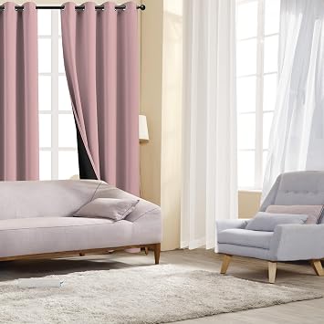100% Blackout Curtains 52 W x 84 L inch Long and Jacquard 2 Panels Set Sheer Curtains