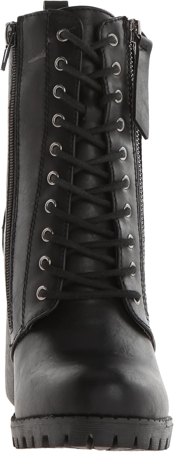 Soda Women's Malia Faux Lace Up Chunky Lug Sole Combat Boot 5.5 Black Polyurethane