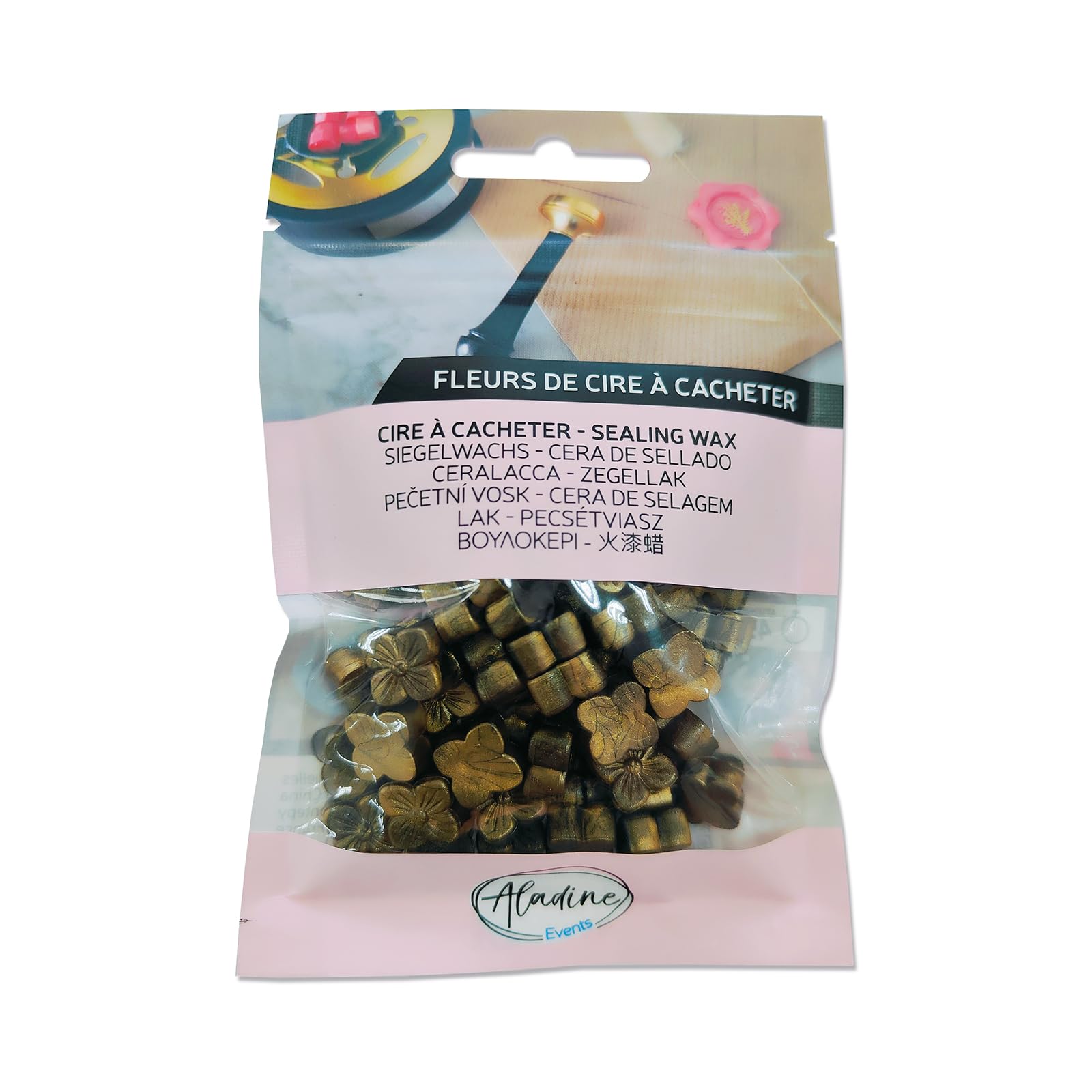 Aladine - 60 Sealing Wax Beads - Antique Gold - to Create Wax Seal - Wax Flowers - for Weddings, Births, Letters, Mails, Menus & Gifts - 72613