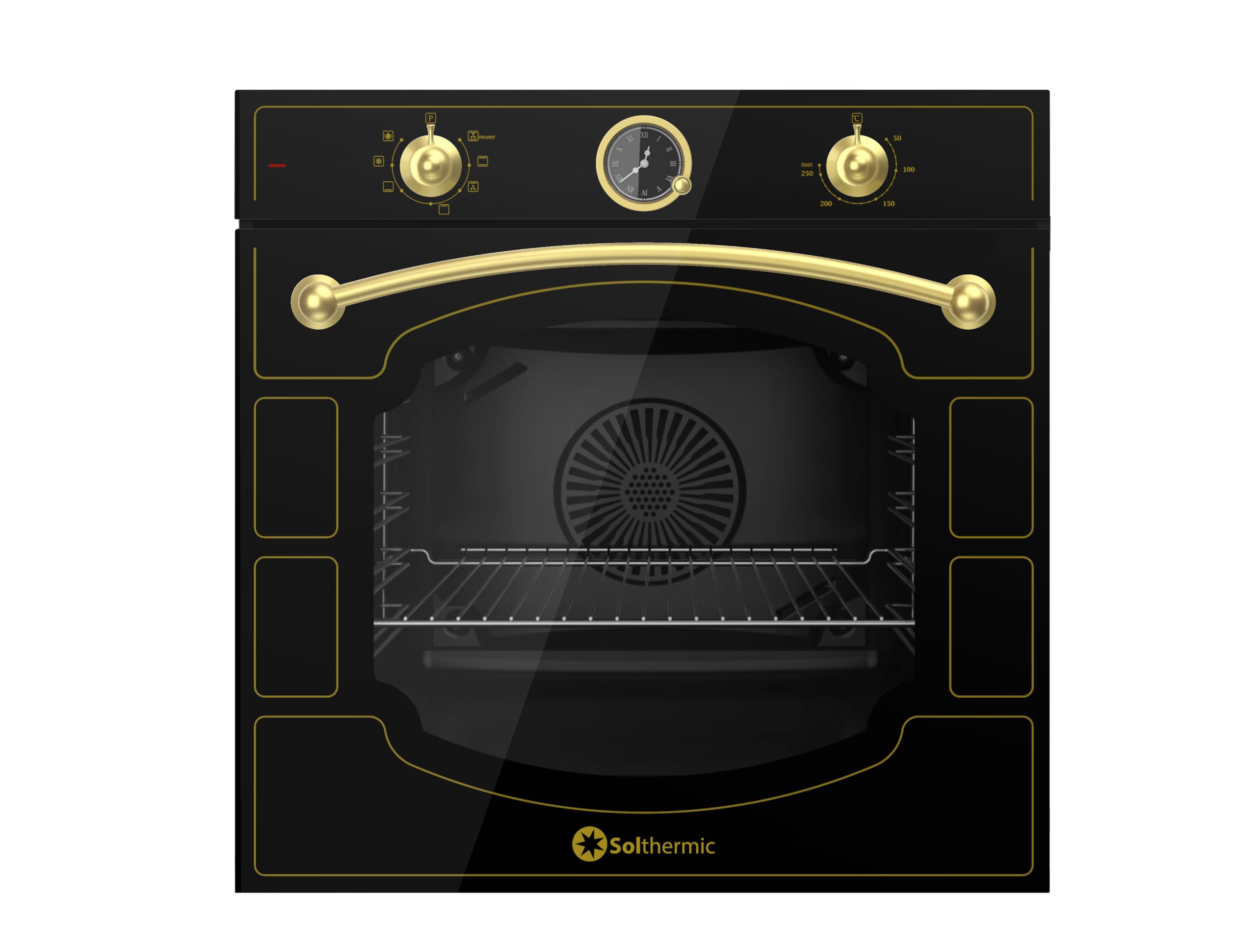 SOLTHERMIC NBE6RBL HORNO ELECTRICO MULTIFUNCION ESTILO RUSTICO NEGRO CON MANDOS DORADOS/CAPACIDAD 80 L. / POTENCIA 2375 W/FUNCION TURBO