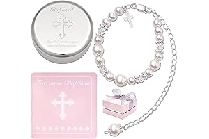 Baptism Bracelet Set in Sterling Silver and Cultured Pearls for Baby Girls,...