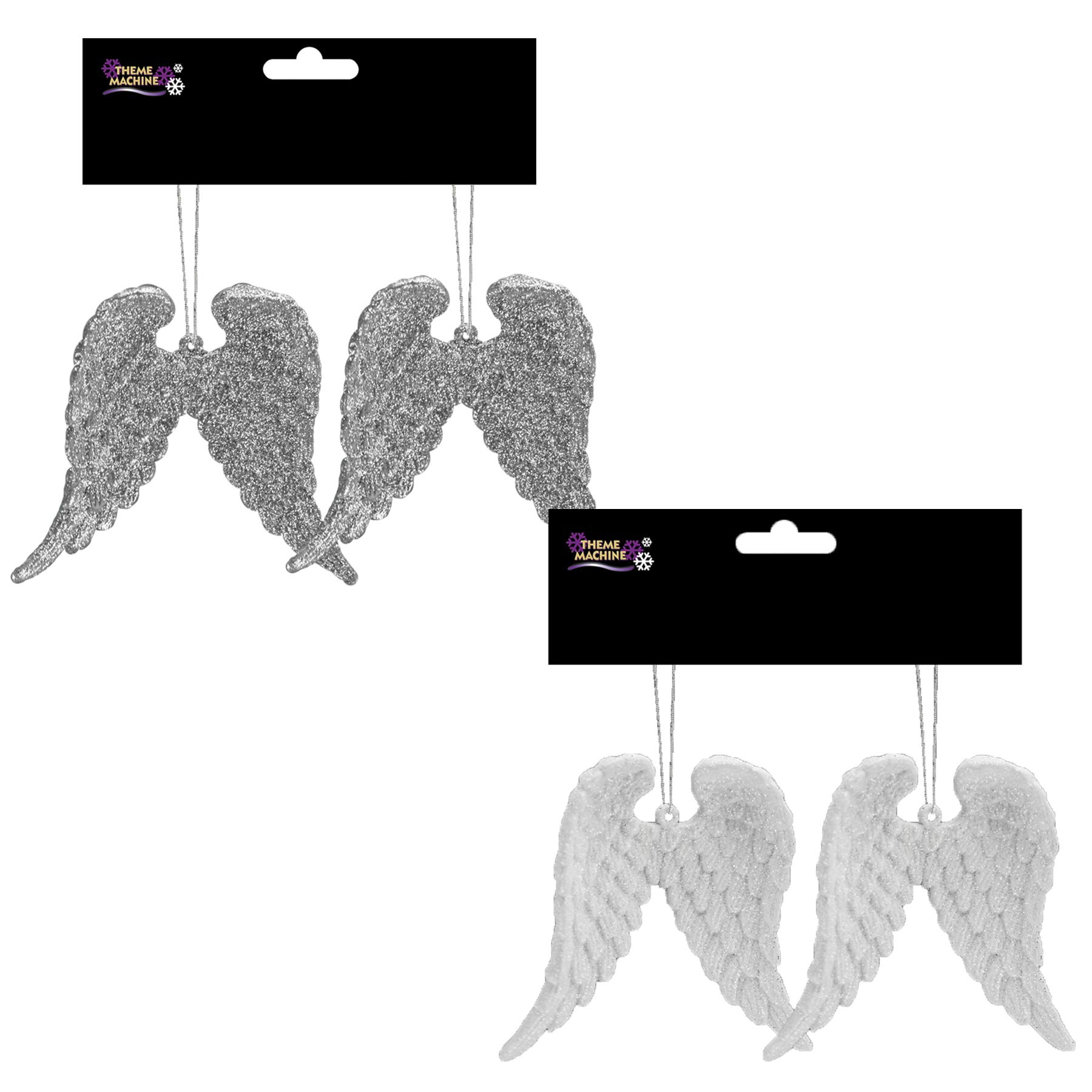 Theme Machine White Christmas 2 Pack Hanging Glitter Angel Wings Tree Decoration