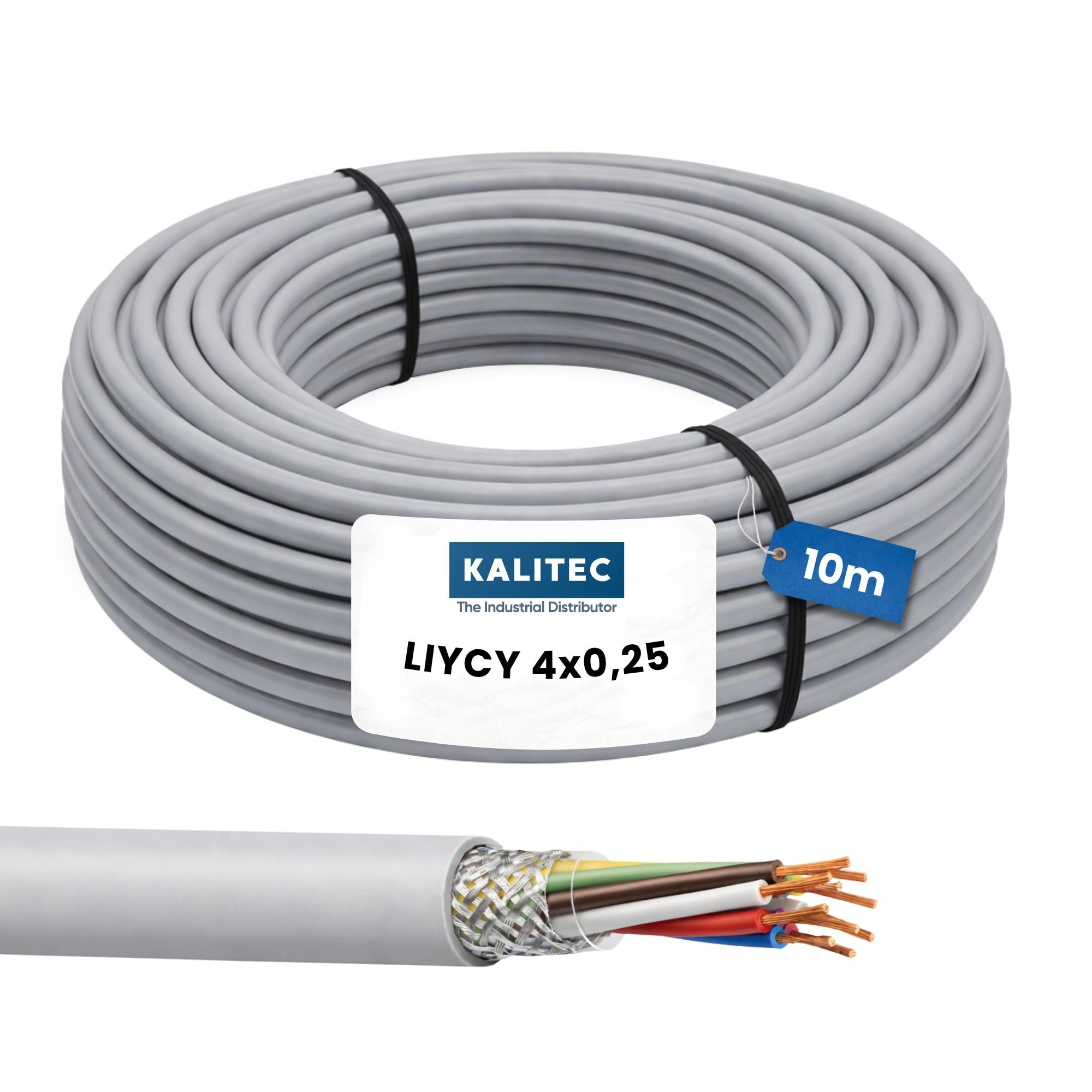 LiYCY LiYCY Cavo di controllo schermato 4 x 0,25 mm² I Cavo dati in PVC grigio I Cavo di collegamento LED I Cavo di controllo a 4 fili per armadi elettrici