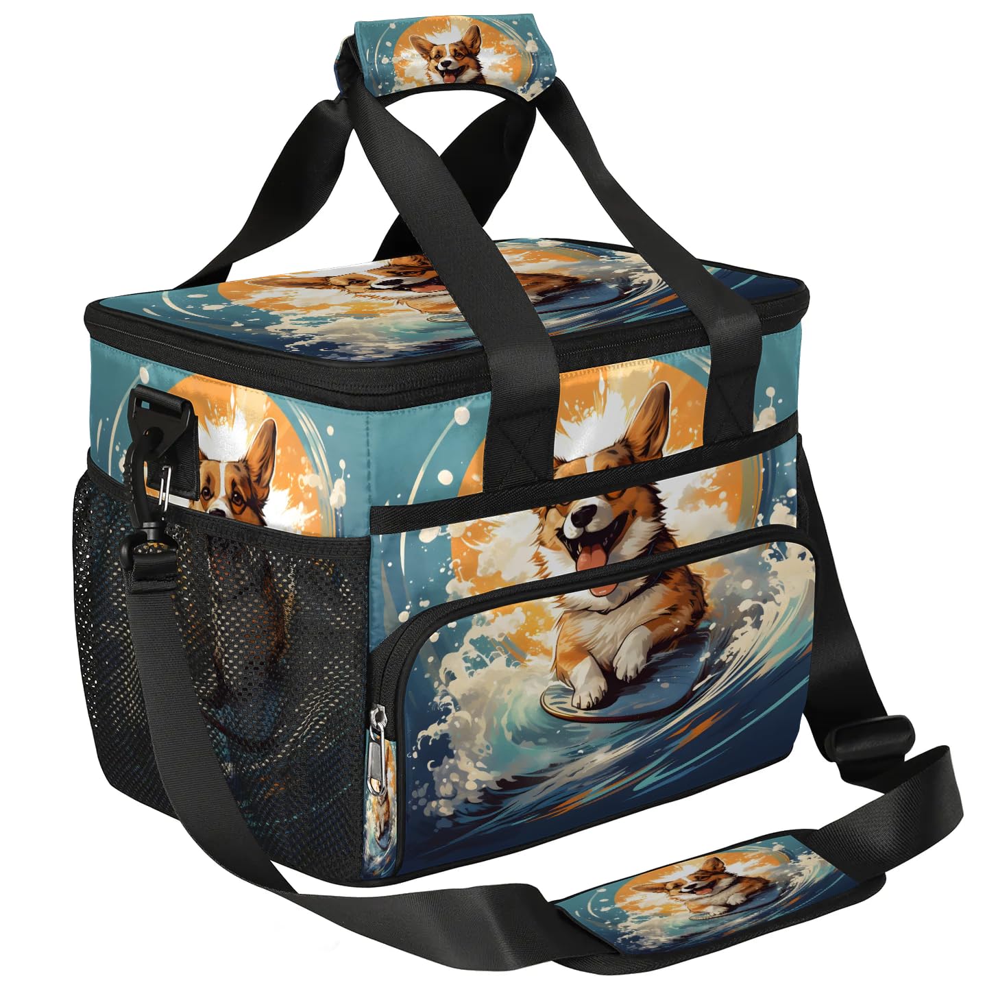 Lunch Box for Men Heavy Duty Insulated Lunch Bag for Women Surfing Corgi Lunchbox for Adults Lunch Cooler