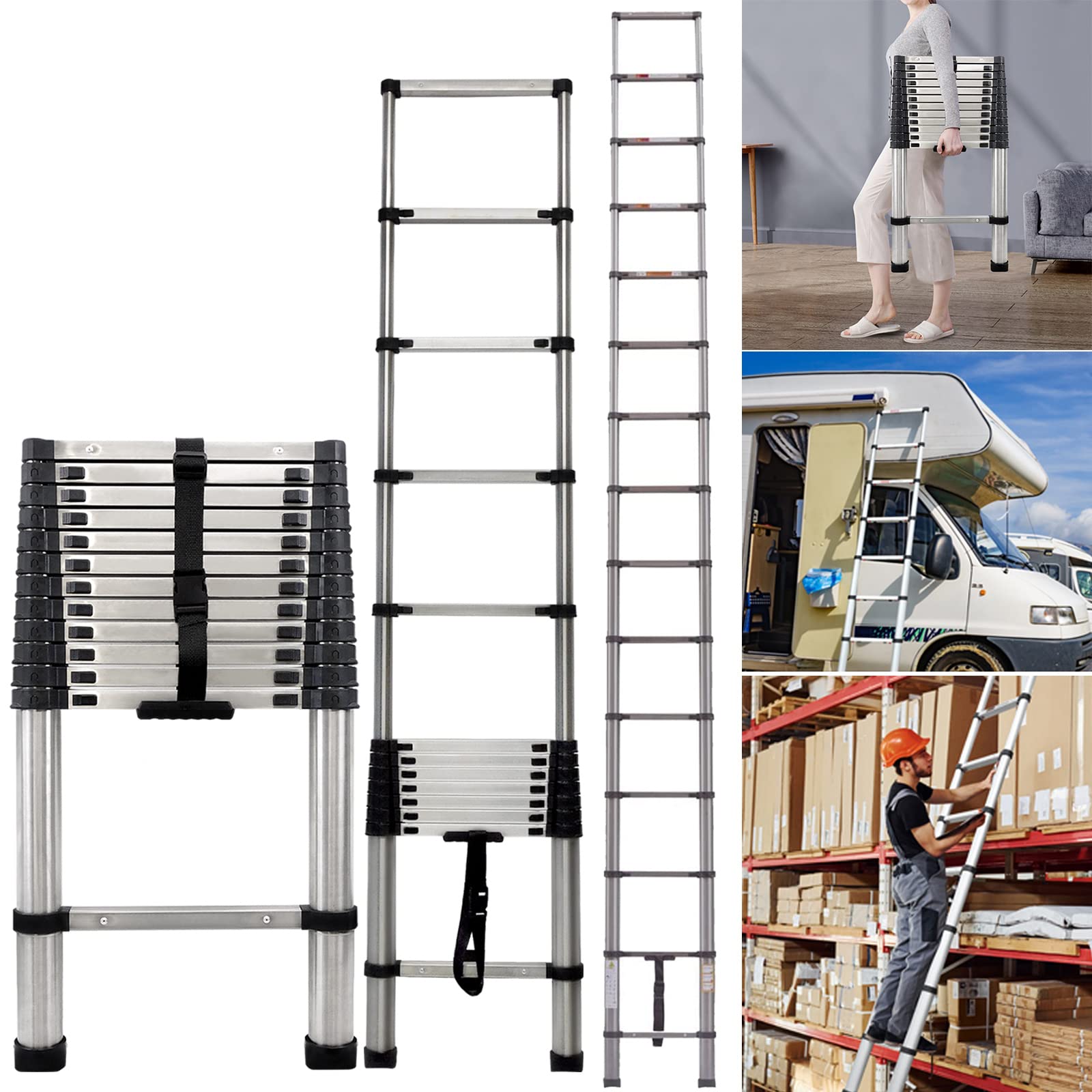 Buy Telescopic Ladders 12.5FT 3.8M Extendable Stainless Steel