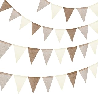 GWHOLE Wimpelkette Outdoor & Indoor wetterfest, Braun Beige Wimpel Girlande 12M Jute Girlanden Boho Deko für Party, Geburtstag, Kinderzimmer, Hochzeit & Baby Shower