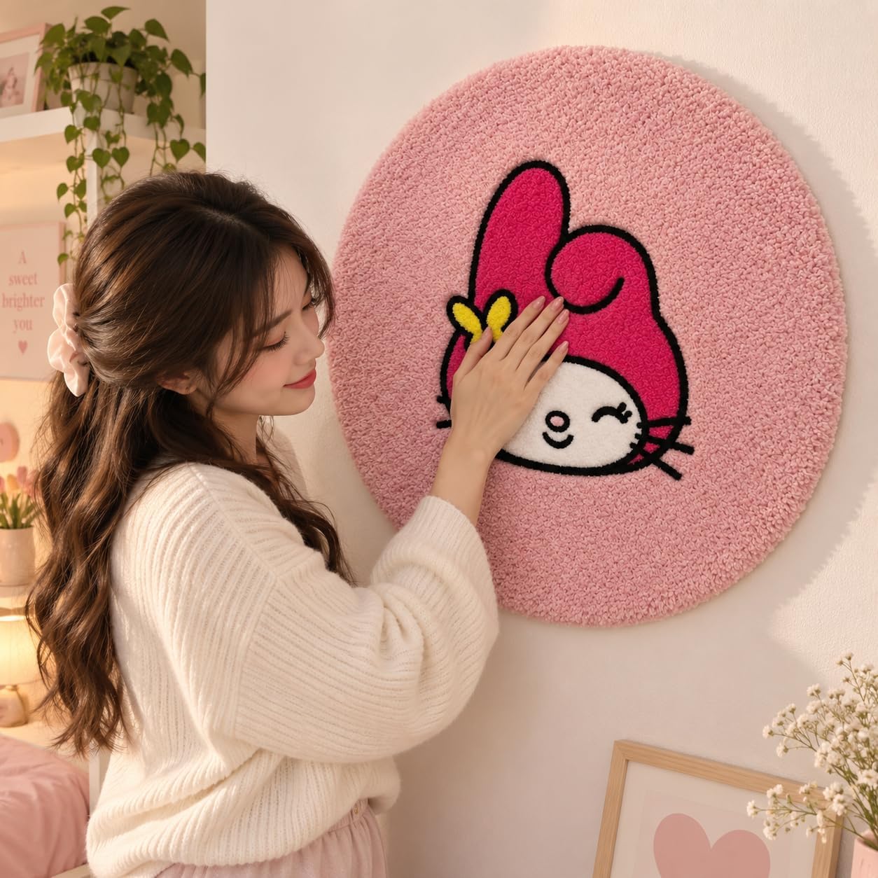 Pear Rug for Cute Room Decor - 32x32 Soft Pink Rug for Girls Bedroom - Fluffy Machine Washable Kids Mat for Princess Room Decor - Non Slip Mat As Birthday Gift for Girls
