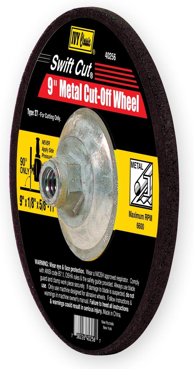 IVY Classic 40256 Swift Cut 9-Inch x 1/8-Inch x 5/8-Inch - 11 Threaded Arbor, Metal Depressed Center Wheel with Hub for Grinders, 1-Piece