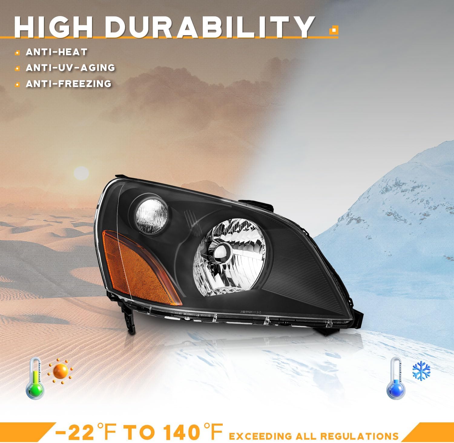 WEELMOTO for 2004-2005 Honda Pilot EX-L, for 2003-2005 Pilot submodel: EX, LX Headlights Pair with Black Housing Amber Reflector Left + Right Side