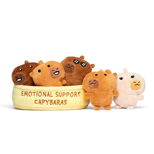 Emotional Support Capybaras by Relatable, Cuddly Plush Toys and Stuffed Animals, Cute for Animal Lovers, Includes 5 Plushies with Basket, - Capybaras