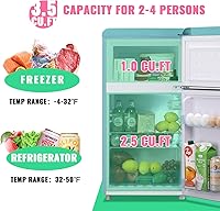 Vista 2 de Retro 3.5 Cubic Feet Refrigerator with Top Freezer Two Doors & Two Handles Fridge with 7 Temperature Settings Spacous Capacity & Ideal Size Blue