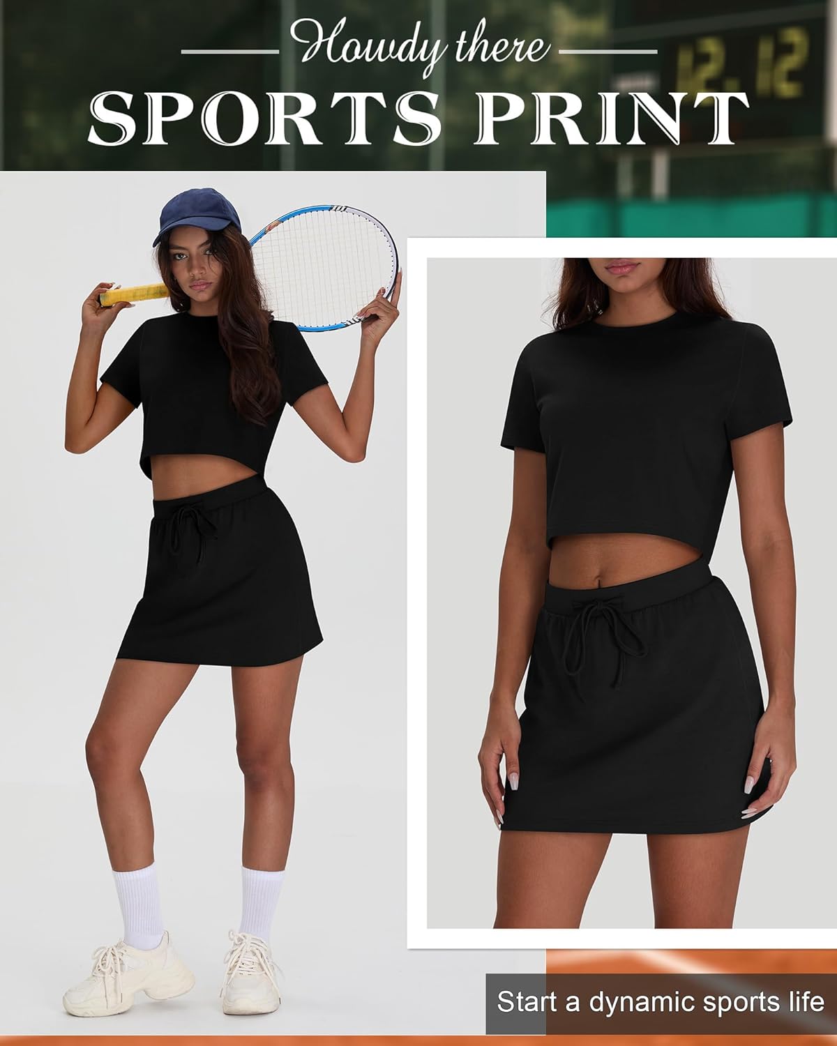 Neer Women's 2 Piece Short Skirt Sets 95% Cotton Cropped Round Neck Loose T Shirts and Athletic Skort Summer Casual Outfits