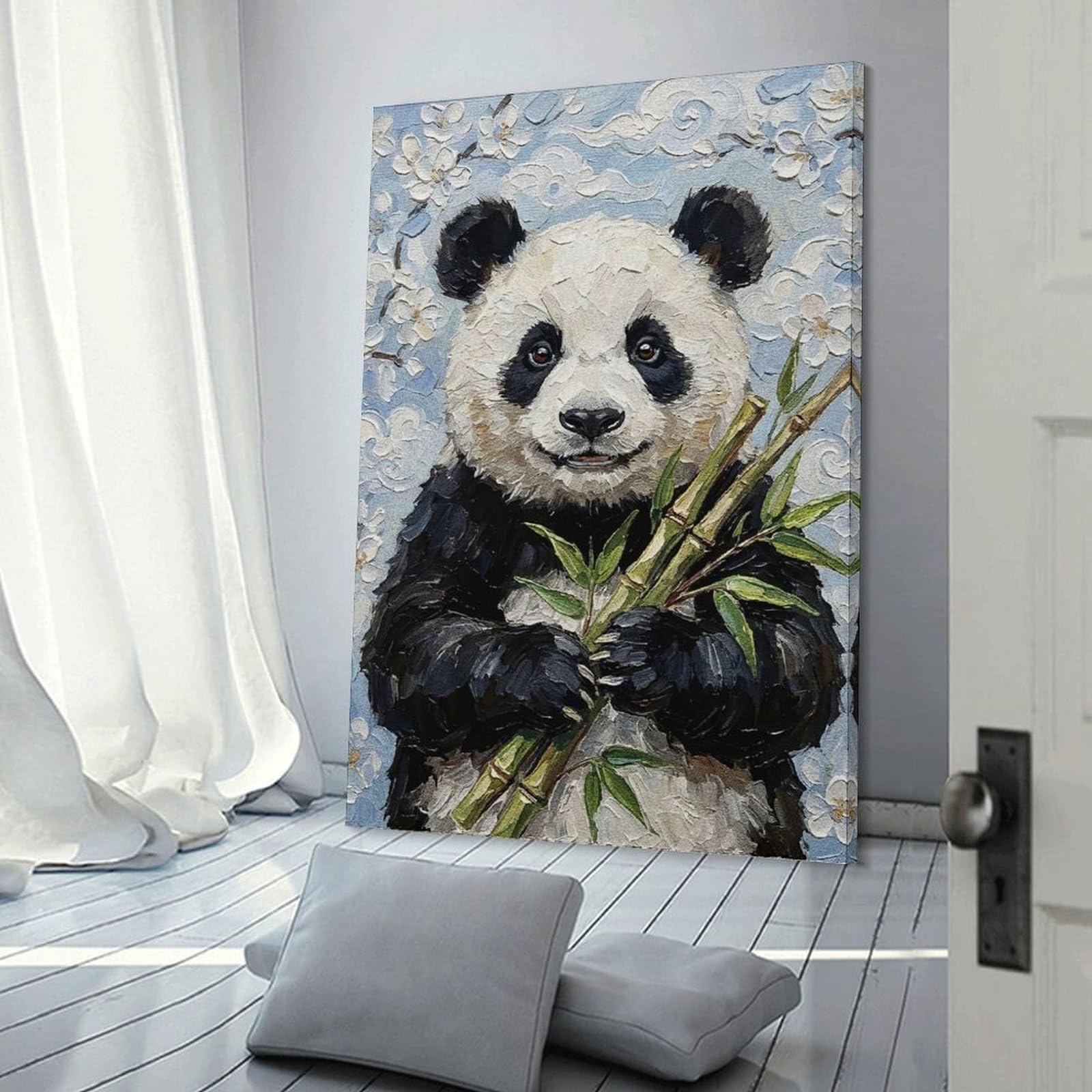 Junmoney Frame-Style-6 Home Decor Wall Art Panda With Bamboo Painting, 16X24inch(40X60cm), For Bedroom Decor, Cosy Corners Or Studios, Decorative Wall Art For Cosy Rooms