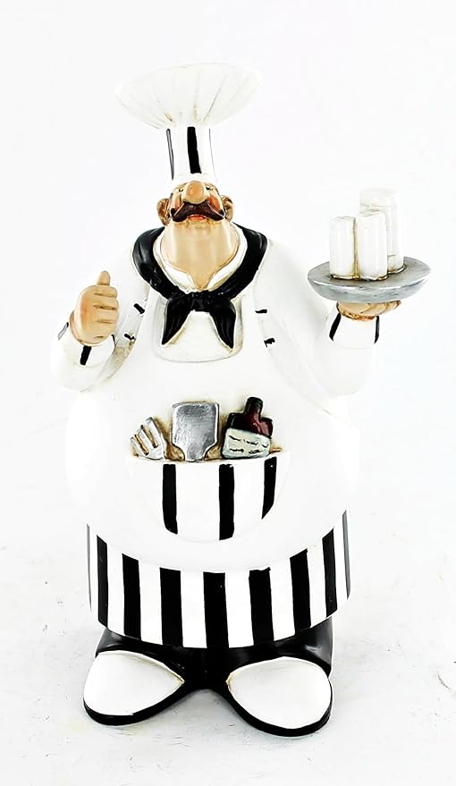 Fat Chef Kitchen Statue Holding Silverware Table Top Art
