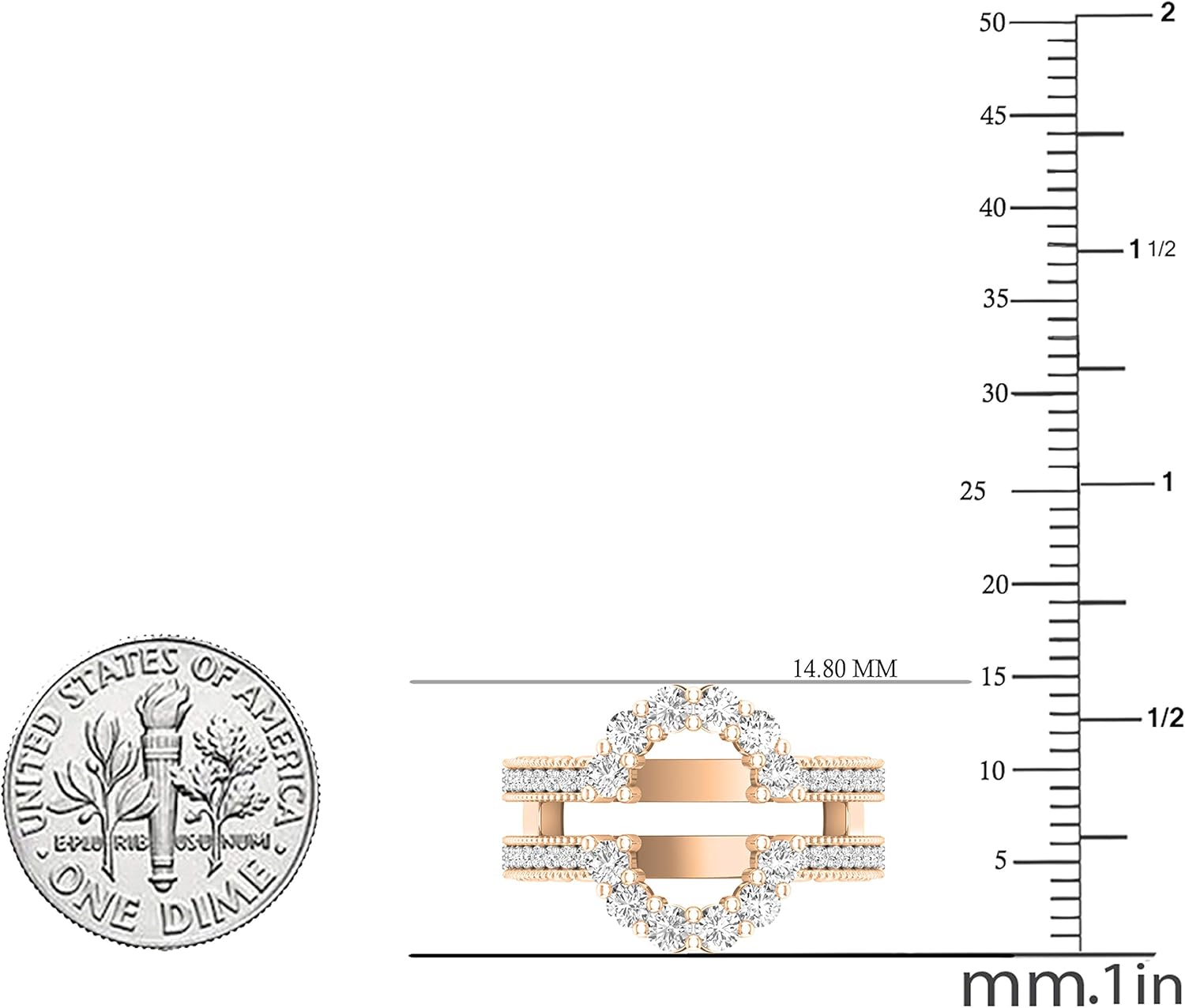 Dazzlingrock Collection Round Gemstone & White Diamond Womens Enhancer Guard Double Wedding Ring, 10K Solid Rose Gold