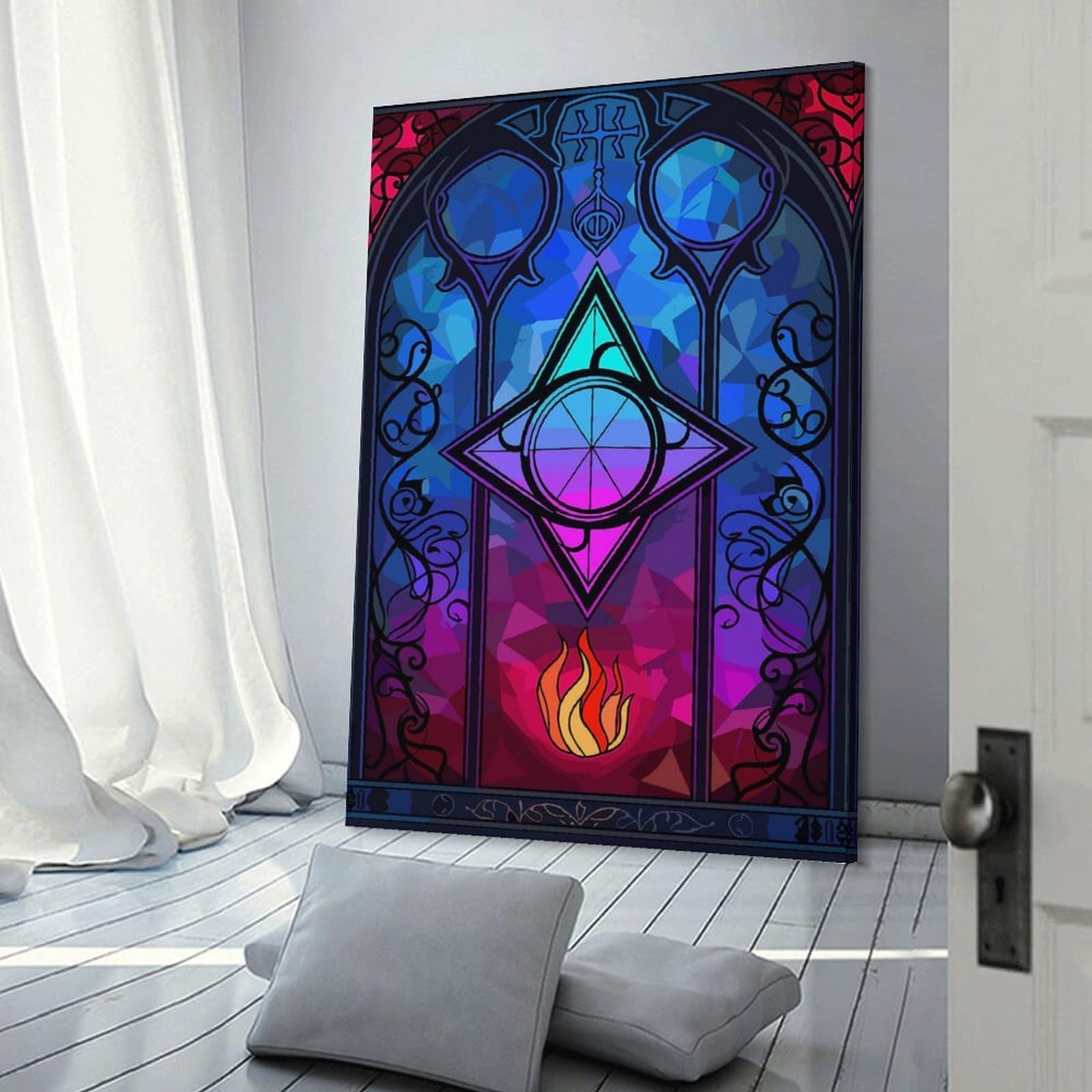 Junmoney Home Decor Wall Art Mystical Stained Glass Window, 24x36inch(60x90cm), for Workspace Walls, Study Corners Or Bedrooms, A Smart Decor Choice for Study Walls