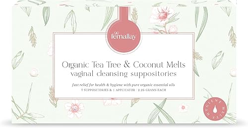 Femallay Supositorios de limpieza vaginal de árbol de té orgánico y aceite para higiene, 100% naturales para el cuidado femenino, ideal para
