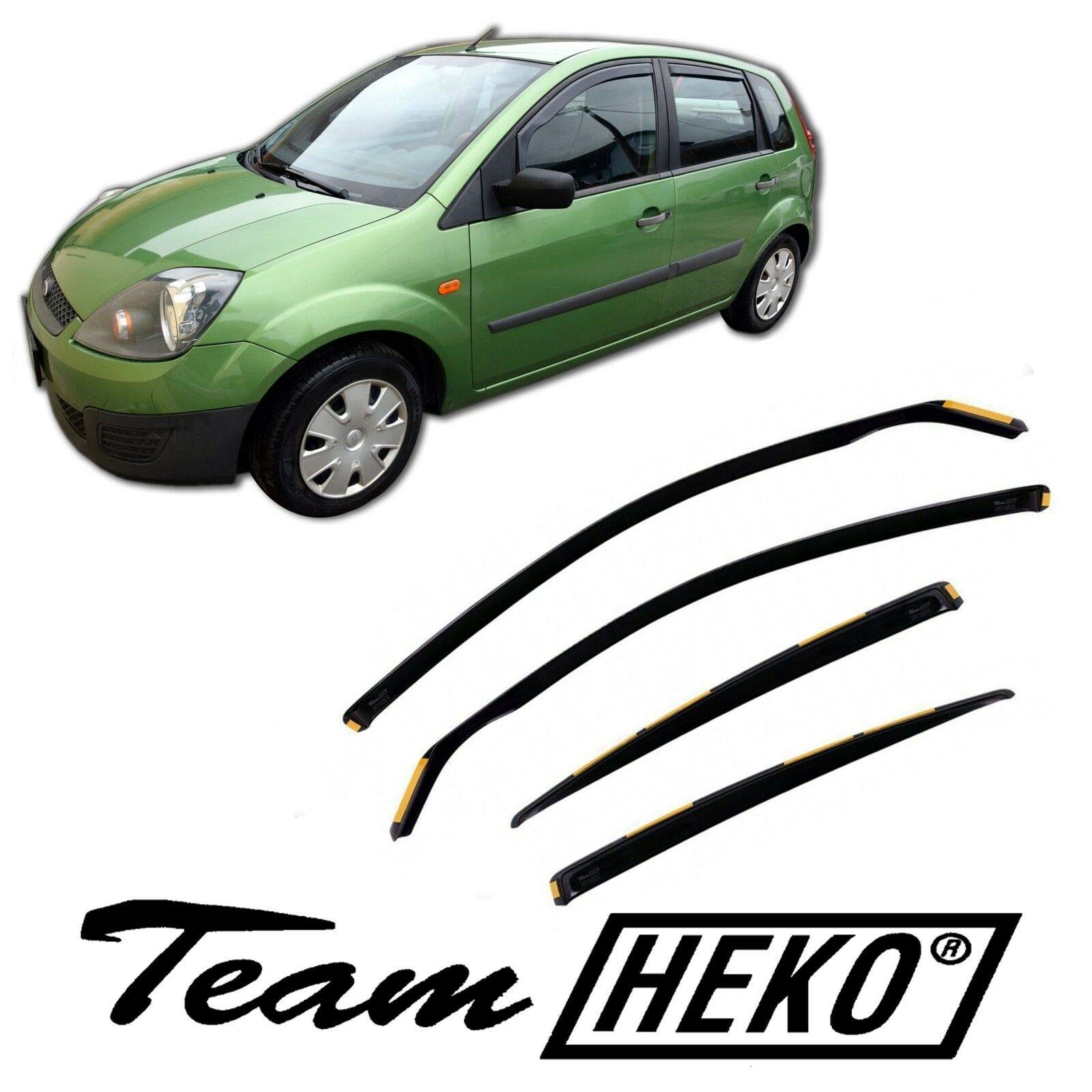 J&J AUTOMOTIVE Deflettori d'Aria per Ford Fiesta 6 5-Porte Berlina 2002-2008, Set da 4 Pezzi, Nero Fumé Oscurato Heko