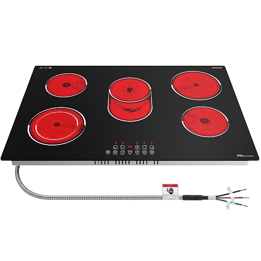 FIREGAS 30 Inch 5-Burner Electric Cooktop, 8600W, Hardwired