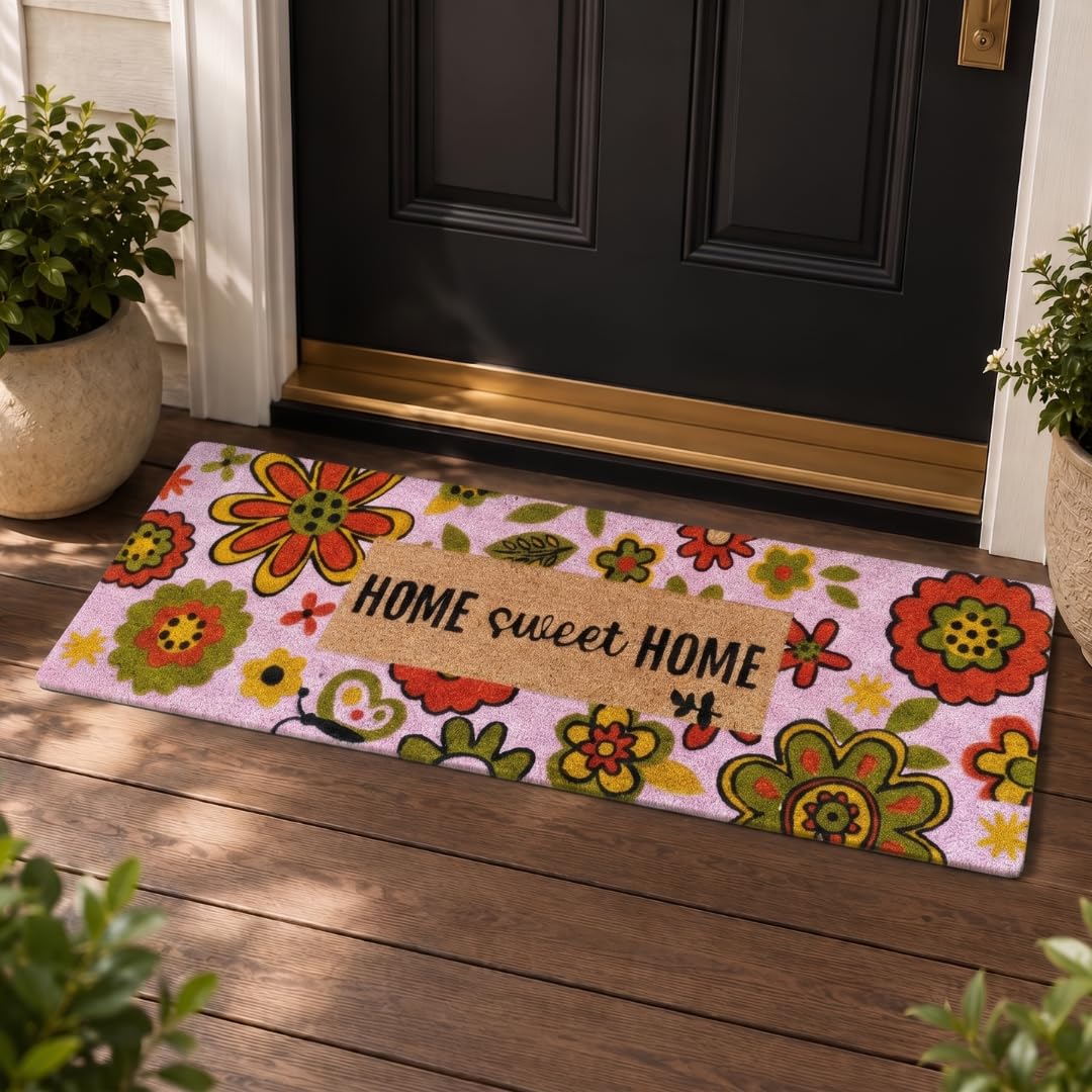 YATTA Premium Kerala Coir Door Mat Runner (40x120 cm), 15mm Thick Heavy Duty Coconut Fiber Welcome Mat for Double Doors, Entryway & Patio | Anti-Slip PVC Backing, Durable Dirt Scraper, Floral Design-image-47