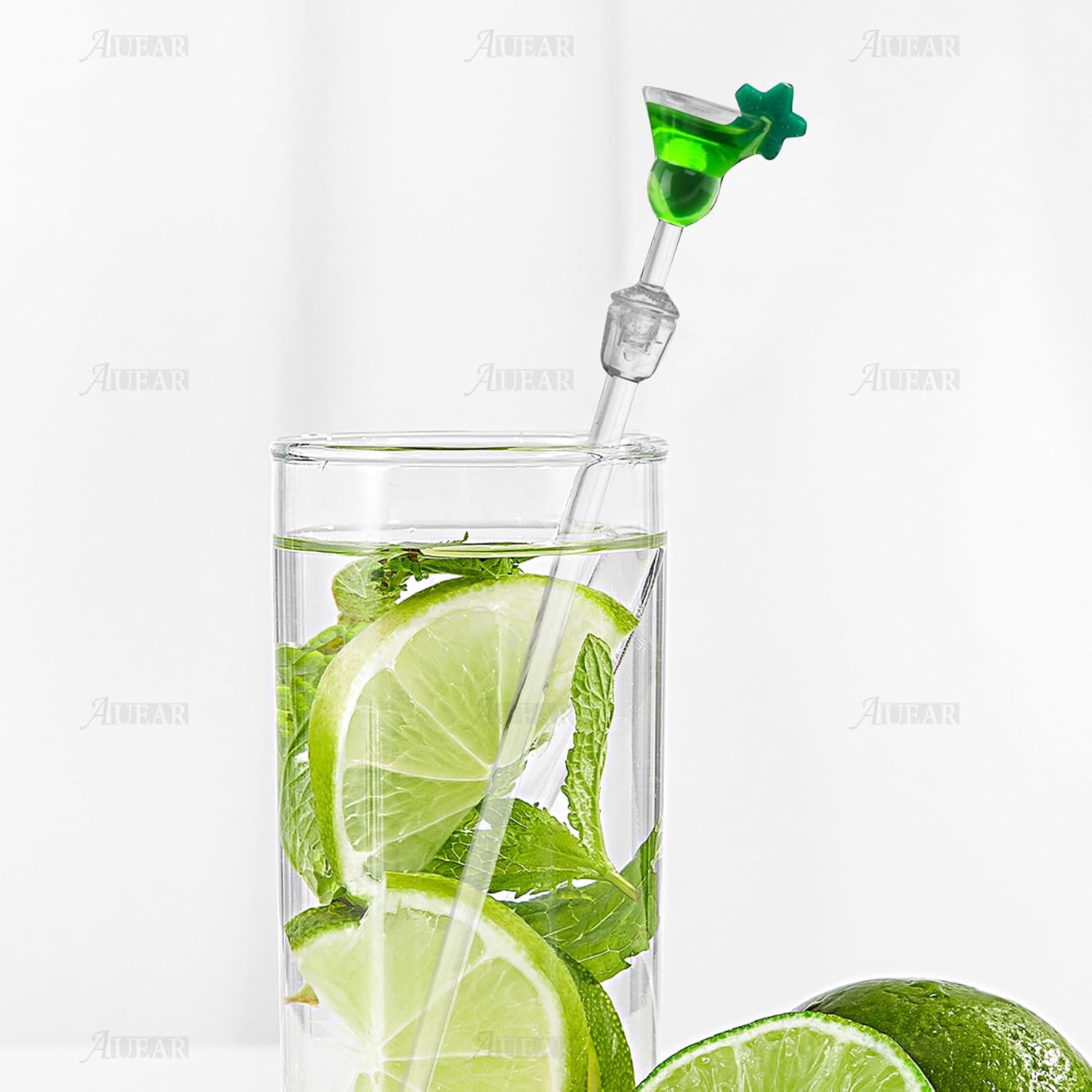 AUEAR, 10 Pack Swizzle Sticks Acrylic Colorful Cocktail Drink Stirrer Clear Shafts for Bars Cafes Restaurants Home Use