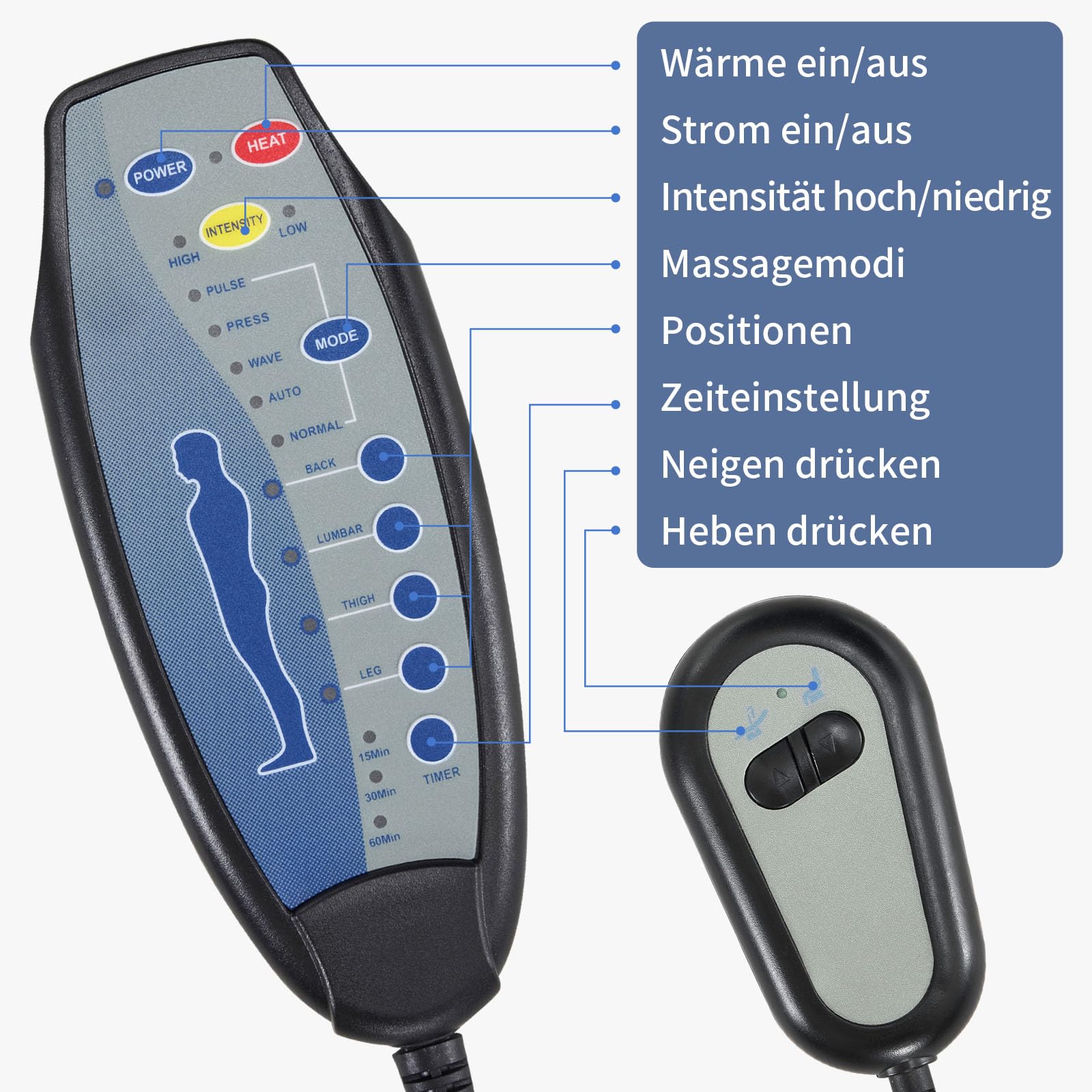 LEADZM Fernsehsessel Relaxsessel mit Aufzug Elektrisch Massagesessel | mit Liegefunktion Aufstehhilfe, Massage Heizung 2 Seitentaschen Getränkehalter, Liegen TV Sessel