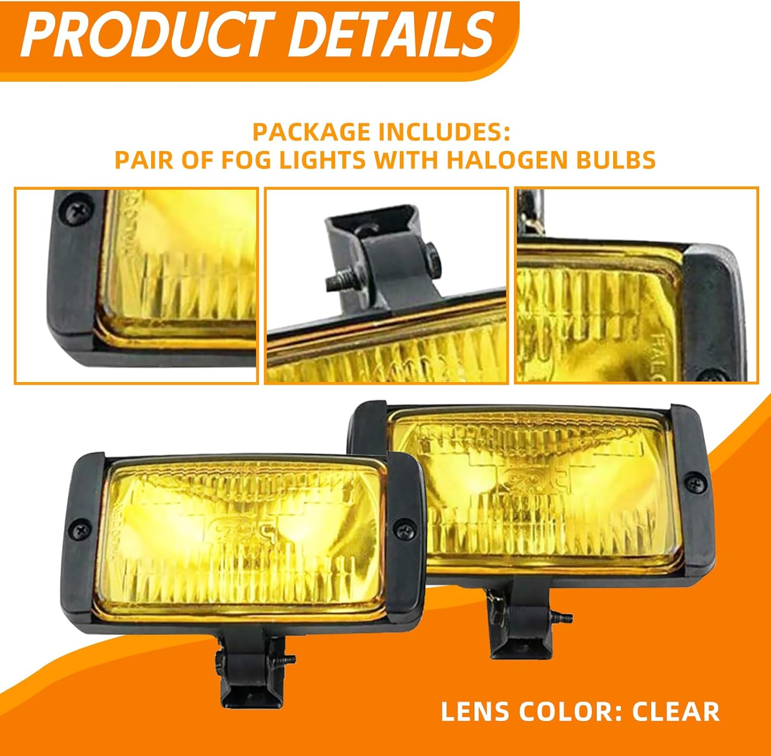 A Pair of 3 "× 6" Front Bumper Universal Fog Light Yellow Glass Lens 12V Halogen Lamp Rust-Proof Housing Car Truck