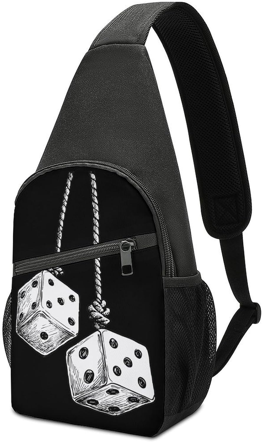 Two Dice Hanging on A Rope Crossbody Sling Backpack Chest Bag Daypack | unisex,trendy,with convertible and detachable shoulder strap,side pockets