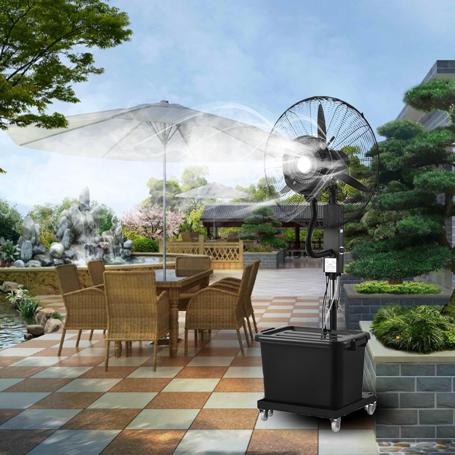 25.6in/30in Misting Fan Industrial Fan With 11 Gallon Tank Speed Adjustable For Patio, Outside Restaurant, Garage, Gym, Factory Workshop(25.6in)