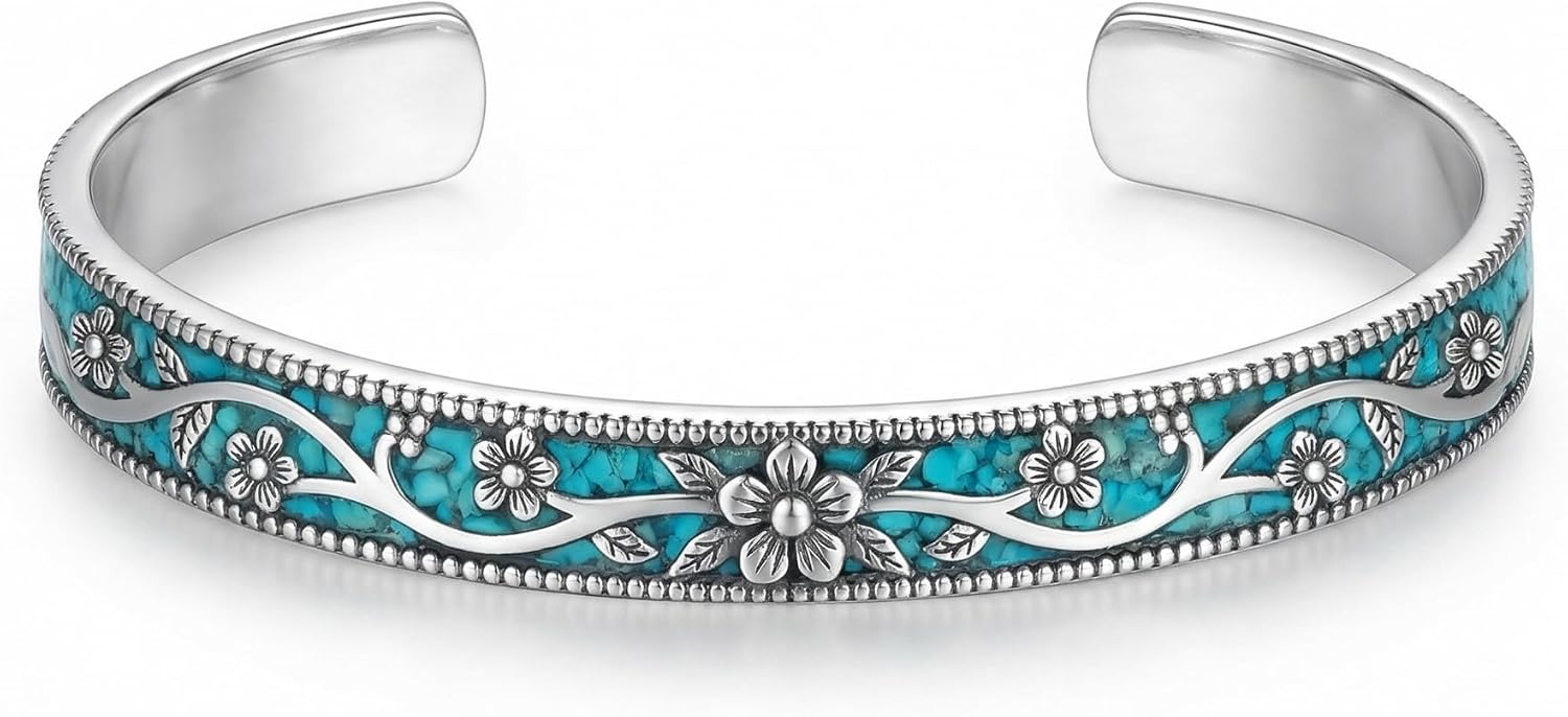 ONEFINITY Bracelets for Women 18k White Gold Plated Turquoise Bangle Cuff Bracelets Turquoise Jewelry Gift for Women