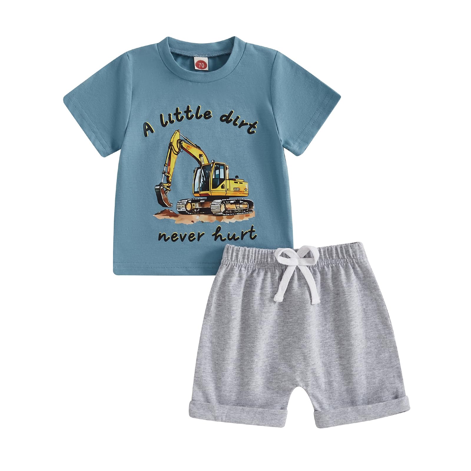 Toddler Baby Boy Summer Tractor Clothes A Little Dirt Letter Short Sleeve Shirt Top Jogger Shorts 2Pcs Farm Outfit (GRAY, 18-24 Months)