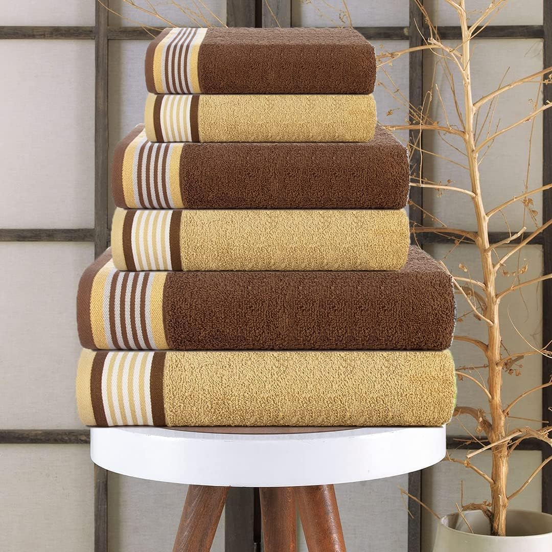 Casa Copenhagen Juego de Toallas He & She de 6 Piezas, Marrón + Beige, 550 g/m², 2 baño, 2 Mano, 2 paños, diseñado en Dinamarca con algodón Egipcio para baño, Cocina y Ducha.