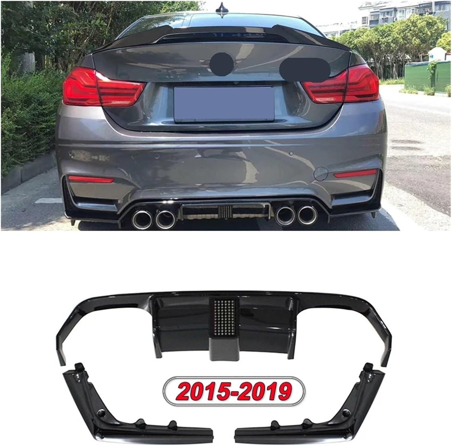 リアバンパーディフューザー、LEDライトスポイラー、リップスプリッター、リッププロテクターガード、カーボンルック、BMW M3 F8 BMW BMW M3 F80 M4 F82 F83 カーボンリアディフューザー LEDランプ付き ...