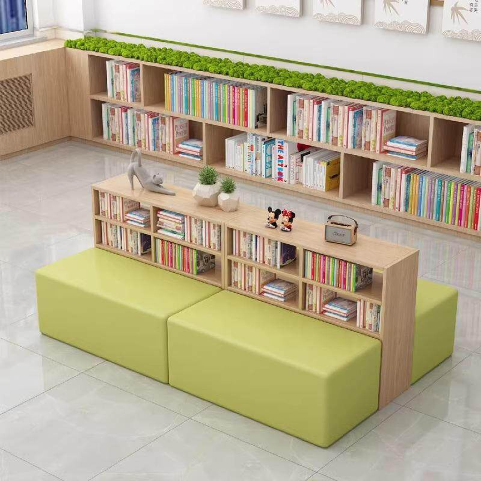 Modułowy kącik do czytania grupa z miejscem do przechowywania, regał na książki, ławka, zestaw sofy do studia artystycznego, biblioteki, biura, salonu