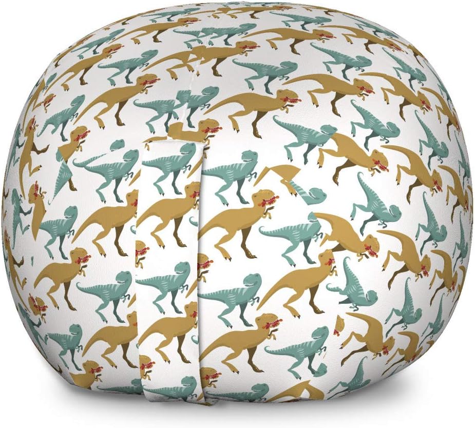 Ambesonne Animals Storage Toy Bag Chair, Jurassic Theme Dinosaurs Patterns Prehistoric Predator Creature, Stuffed Animal Organizer Washable Bag, Small Size, White Pale Brown