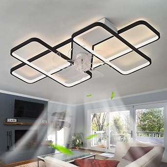 LED Fan Light APP Dimmable Reversible Large Ceiling Light with Fan and Remote Control Silent 6 Speed Ceiling Light Fan Smart Modern Indoor 35inch for Bedroom, Kitchen, Living Room-Black [Energy Class E]