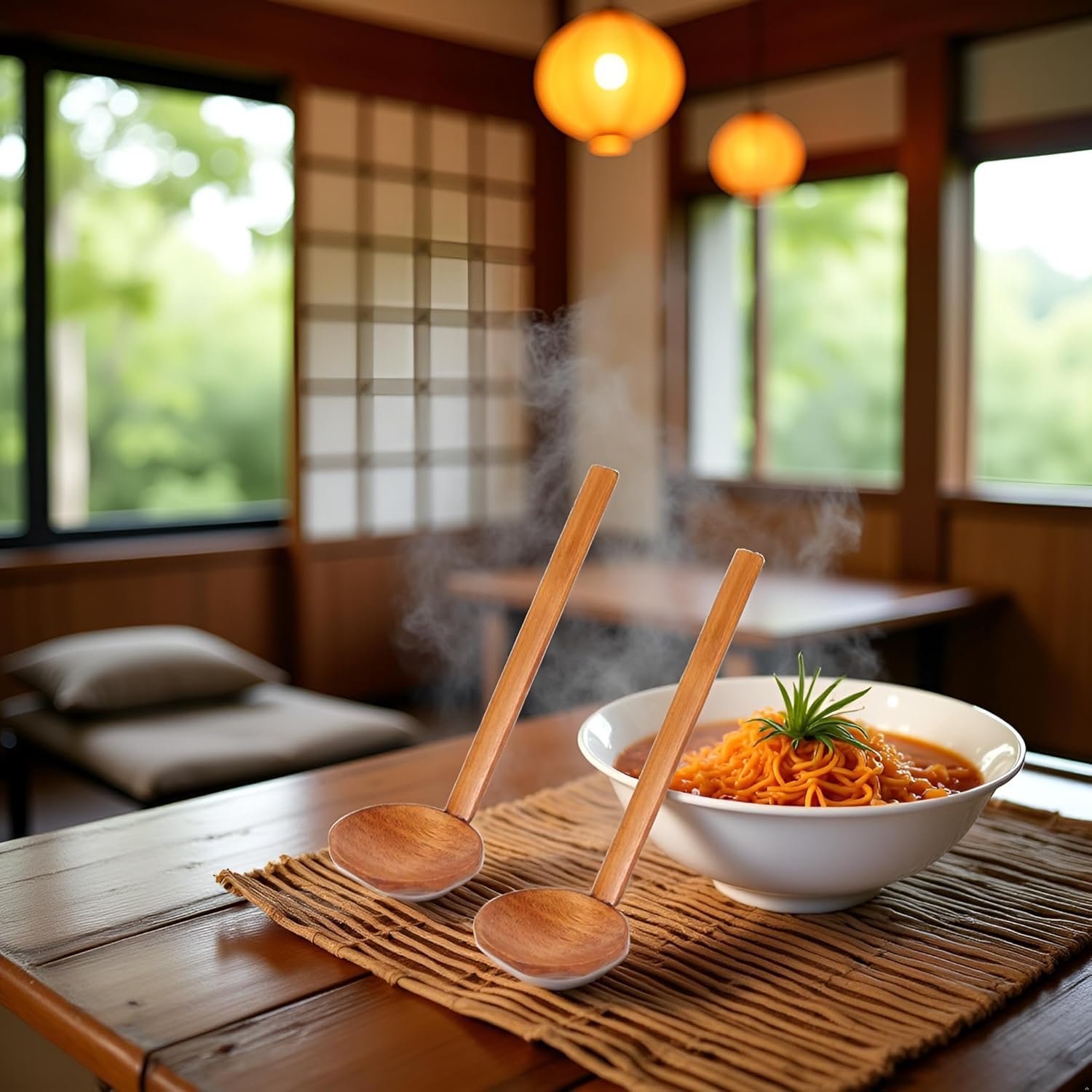 Ramenlöffel mit langem Griff, Holz, großer heißer Topf, Schildkröte, Getränke, Suppe, langer Griff, Ramen, Holzsuppe, Hot Pot, japanischer Topf, 2 Stück